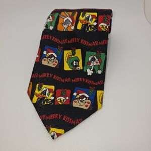 Vintage 1999 Looney Tunes Mens Tie Tweety Sylvester Daffy Bugs Taz Christmas‎